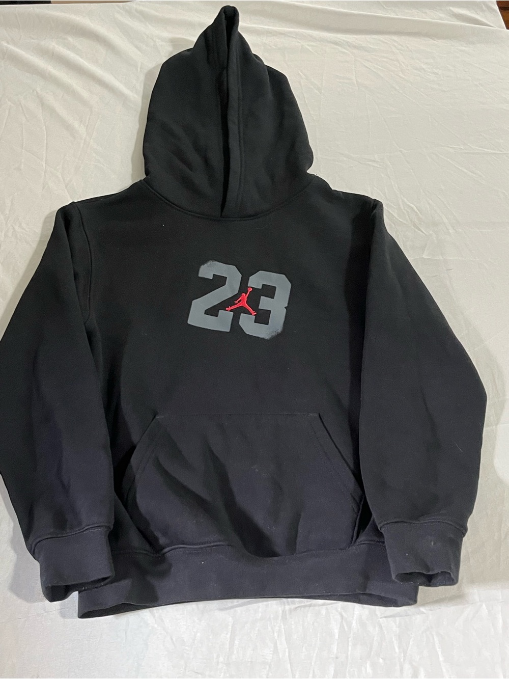 Black '23' Pullover Hoodie with Small Red Logo Boys Size Small 8-10